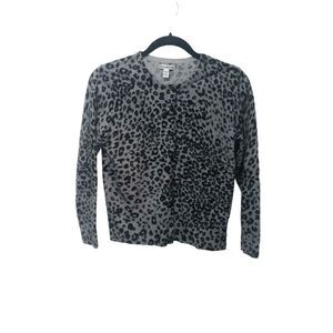 Croft & Barrow Women's Gray Leopard Print Cardigan Petite‎ PS